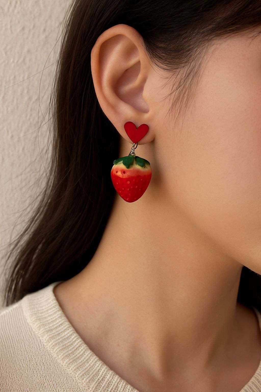 Strawberry Heart Drop Earrings Cute Red Dangle Fruit Style Jewelry new