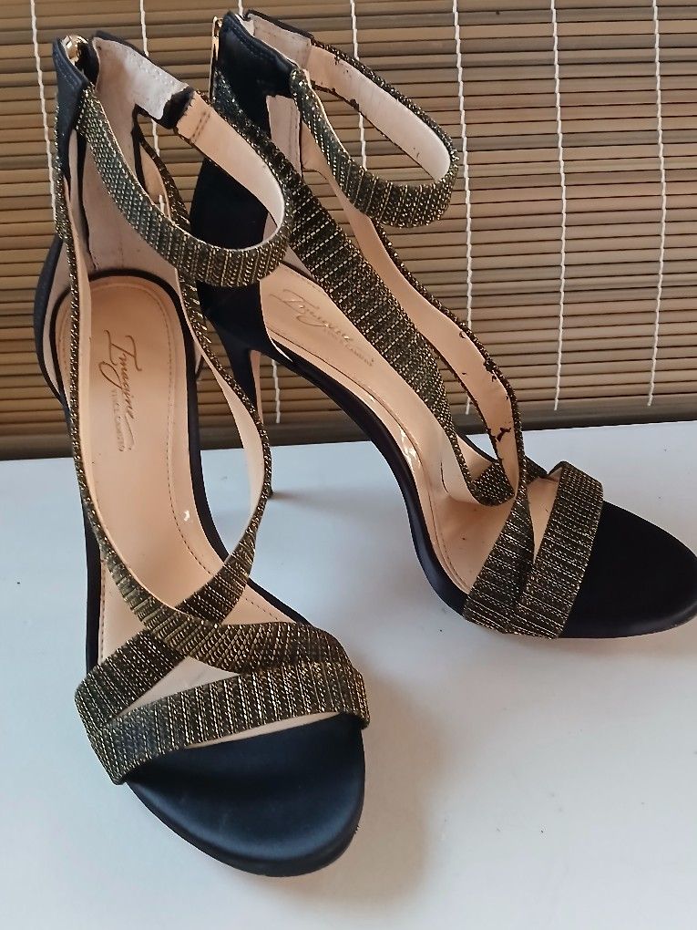 Vince Camuto Sexy Strappy Black Satin Stiletto Heel Size 8