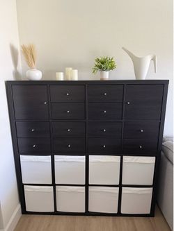 IKEA KALLAX 4x4 Shelf Unit Black-Brown w/ Doors Drawers Bins