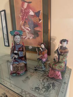 vintage, late 20th-century Chinese Famille Rose (Polychrome) Porcelain Figurines.