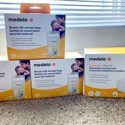 Bundle- Medela Breastmilk Storage Bags & Safe and Dry Ultra Thin Disposable Pads