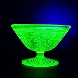 Green Depression Glass Sherbet Complete Set of 6 + mayo bowl