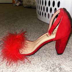 Red fuzzy heels