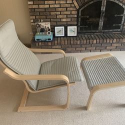 Birch Veneer Knisa Light Beige Arm Chair with Ottoman
