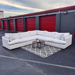 Cindy Crawford Beige L- Shaped Sectional Couch