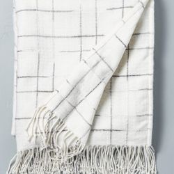 Checkered Fringe Throw Blanket Gray/Sour Cream -Hearth &  Hand  With Magnolia 