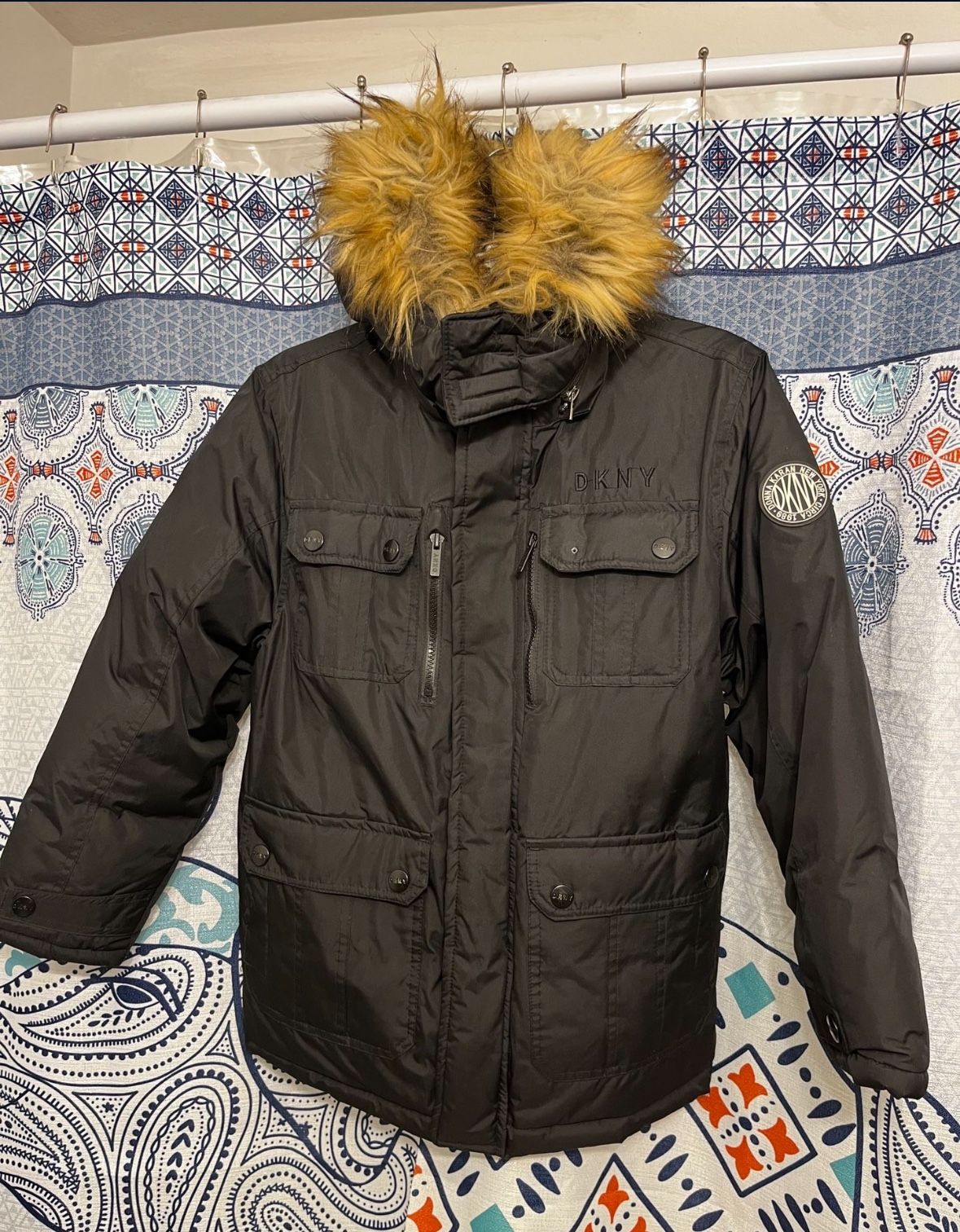 Boys DKNY size 10/12 Coat-missing Button.