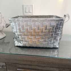 Unique Silver Woven Storage Basket – Modern Glam Organizer