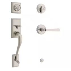 Kwikset Hawthorne Single Cylinder Door Handleset w/Trafford Handle featuring SmartKey Security in Satin Nickel=U1-653