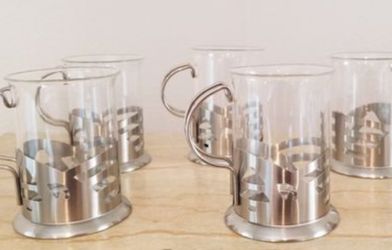 set of 6 glasses with metal base