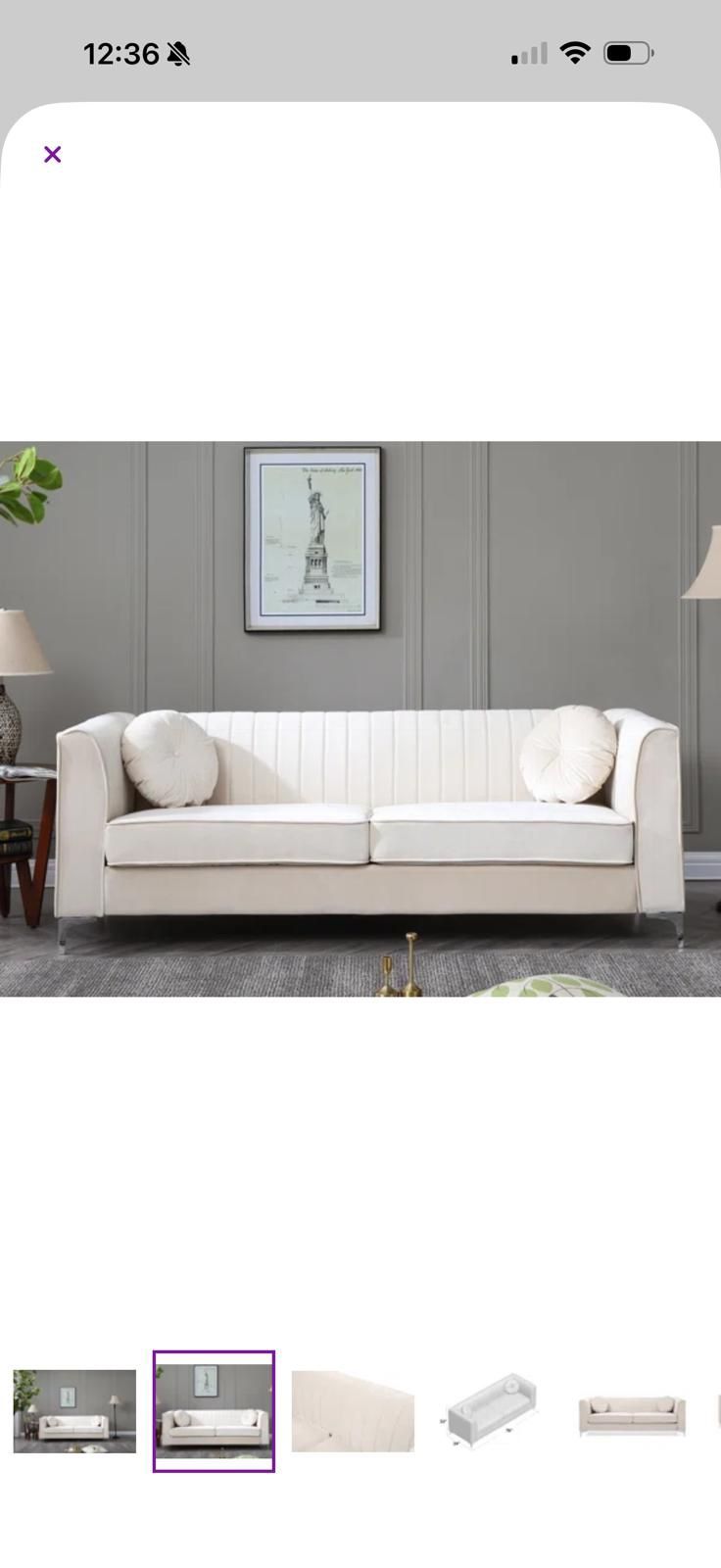 87” Velvet Sofa ~ Ivory