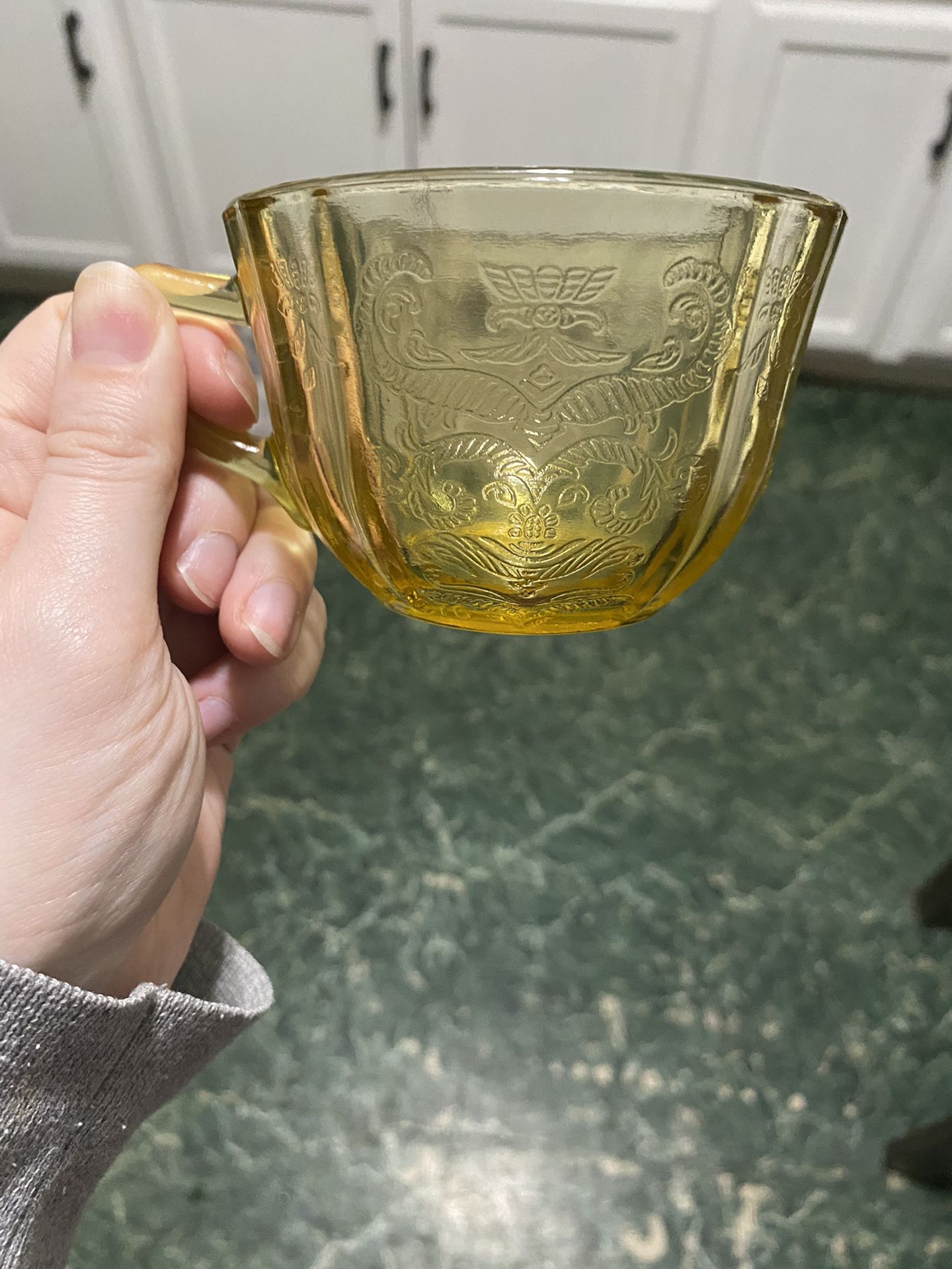 1930-Federal Glass Company-Madrid Pattern-Yellow Depression Glass Tea Cup