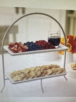 Crate And Barrel Cambridge 2-Tier Server l With Removable Trays 14.25"x7"