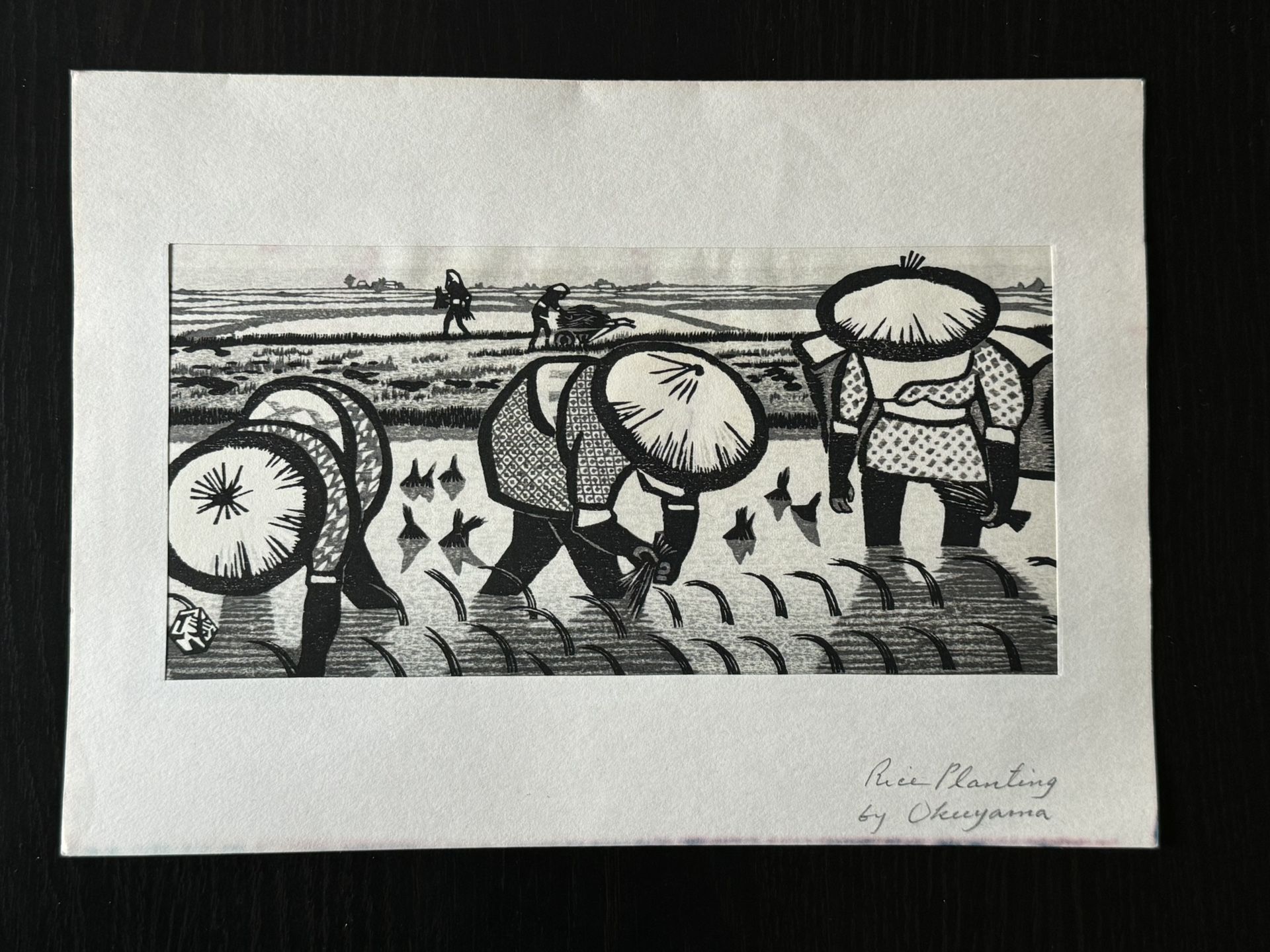 Gihachiro Okuyama - Midcentury Japanese Woodblock Print "Rice Planting"