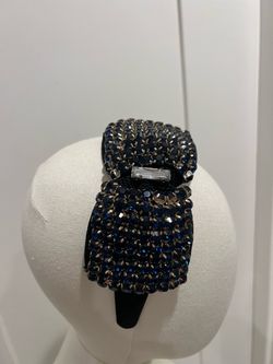 Navy Blue Crystal Embellished Bow Headband