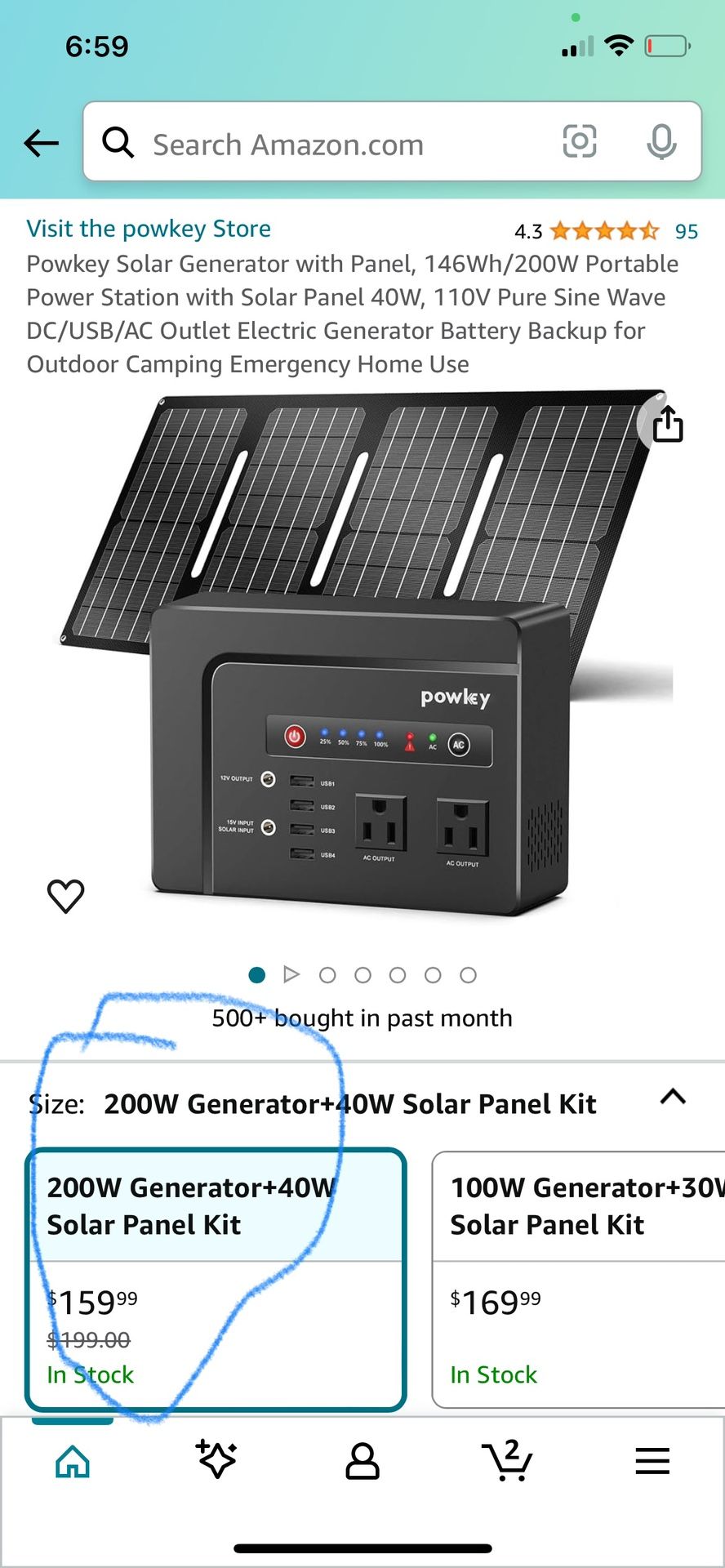 Powkey Solar Generator with Panel, 146Wh/200W Portable Power Station with Solar Panel 40W, 110V Pure Sine Wave DC/USB/AC Outlet Electric Generator Bat