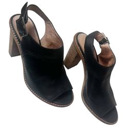 Madewell black leather slingback block heels size 6.5