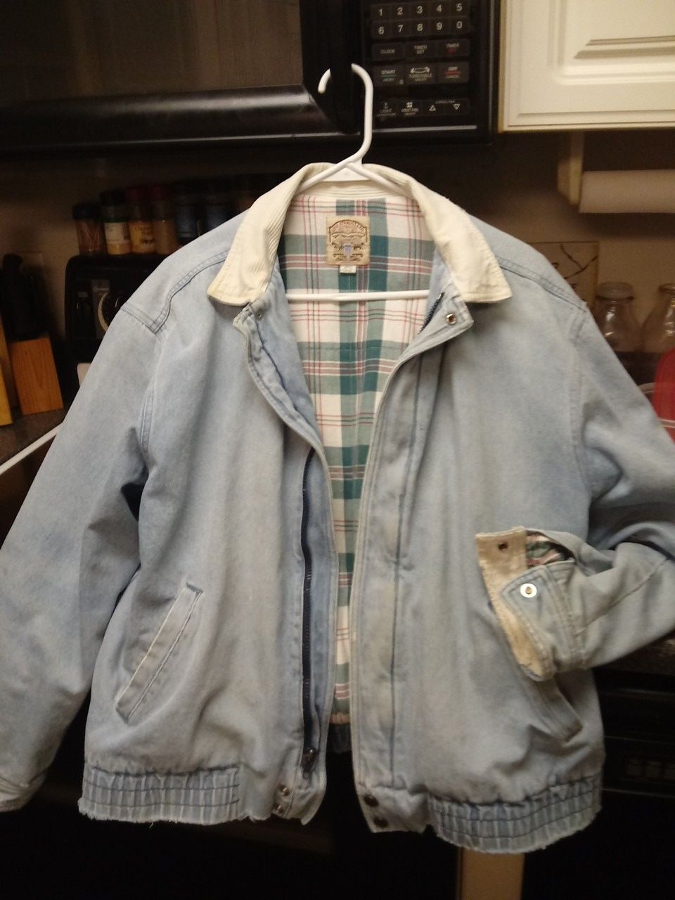 LEVIS JEAN JACKET PLAID FLANEL LINING CORDAROY COLLAR& CUFFS ZIP UP