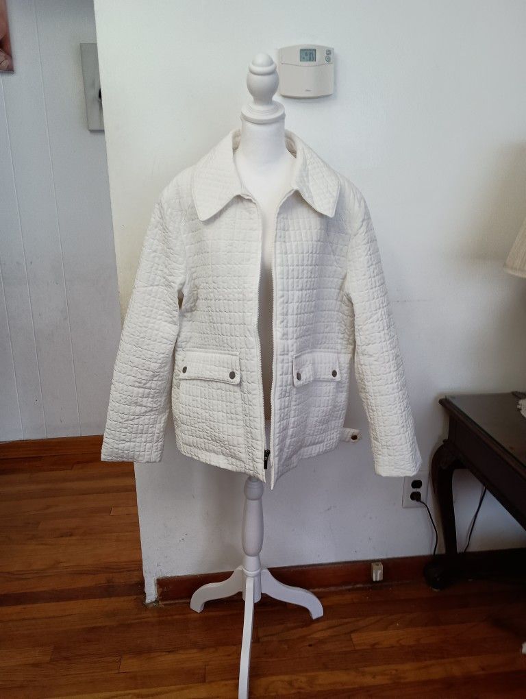 White AK Anne Klein Spring Summer Fall Autumn Zip-Up Zipper Jacket Coat XL