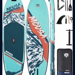 Mousa 11" 34" 6" Stand-up SUP, Inflatable Paddle Board Camera Mount, 3-Fin Floating Paddleboard Non Slip Deck, Backpack, Fast Pump Light Oar
