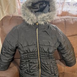 Calvin Klein Girls' Long Length Hooded Puffer Jacket with Fleece Lining