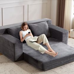 Convertible Sofa Bed, 3 in 1 Loveseat Folding Couch Bed Foldable - Boneless Couch & Floor Futon Sleeper, Corduroy Pull Out Sofa Bed with 4 Pillows for