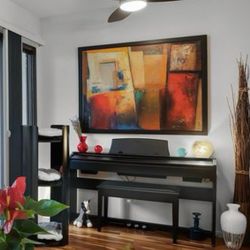 One Large Abstract Painting With Black Frame 50x39-1/4