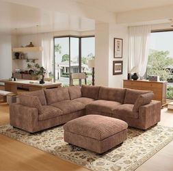 J&E Home Rabbit Plush Fabric Square-Arm Modular Sectional