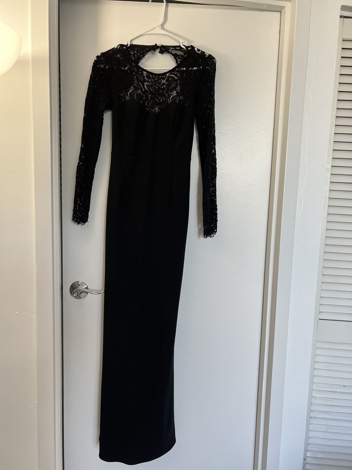 Wedding Guest Black Long Lace Dress With Undercovered Back 