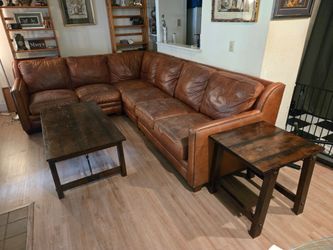 4-Piece Genuine Leather Sectional Sofa Set + Coffee Table & 2 End Tables