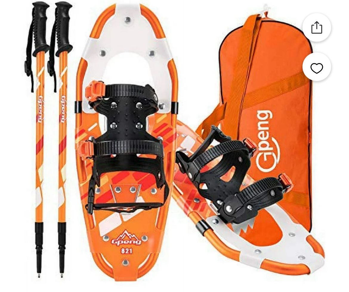 Gpeng 3-in-1 Xtreme Lightweight Terrain Snowshoes for Men Women Youth Kids, Light Weight Aluminum Alloy Terrain Snow Shoes with Trekking Poles and Car