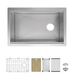 Professional Zero Radius 30 in Undermount Single Bowl 16 Gauge Stainless Steel Workstation Kitchen Sink with Accessories