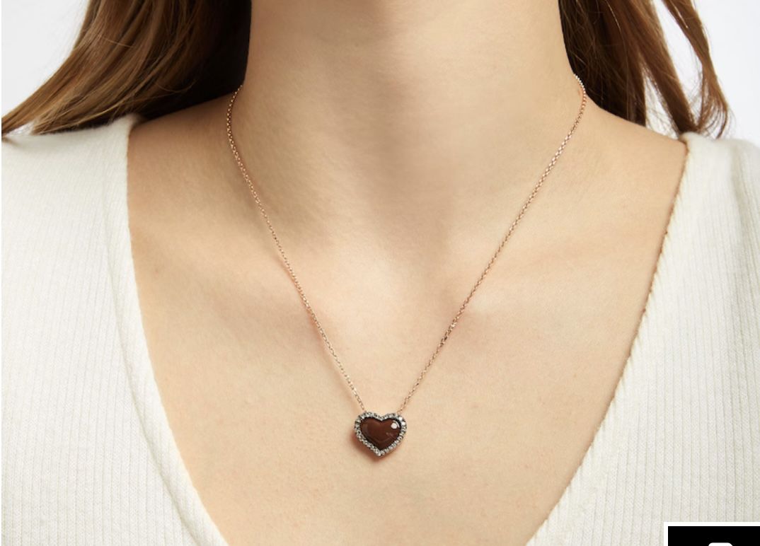 Godiva x Le Vian Enamel Heart Necklace 1/3 ct tw Diamonds 14K Strawberry Gold 19"