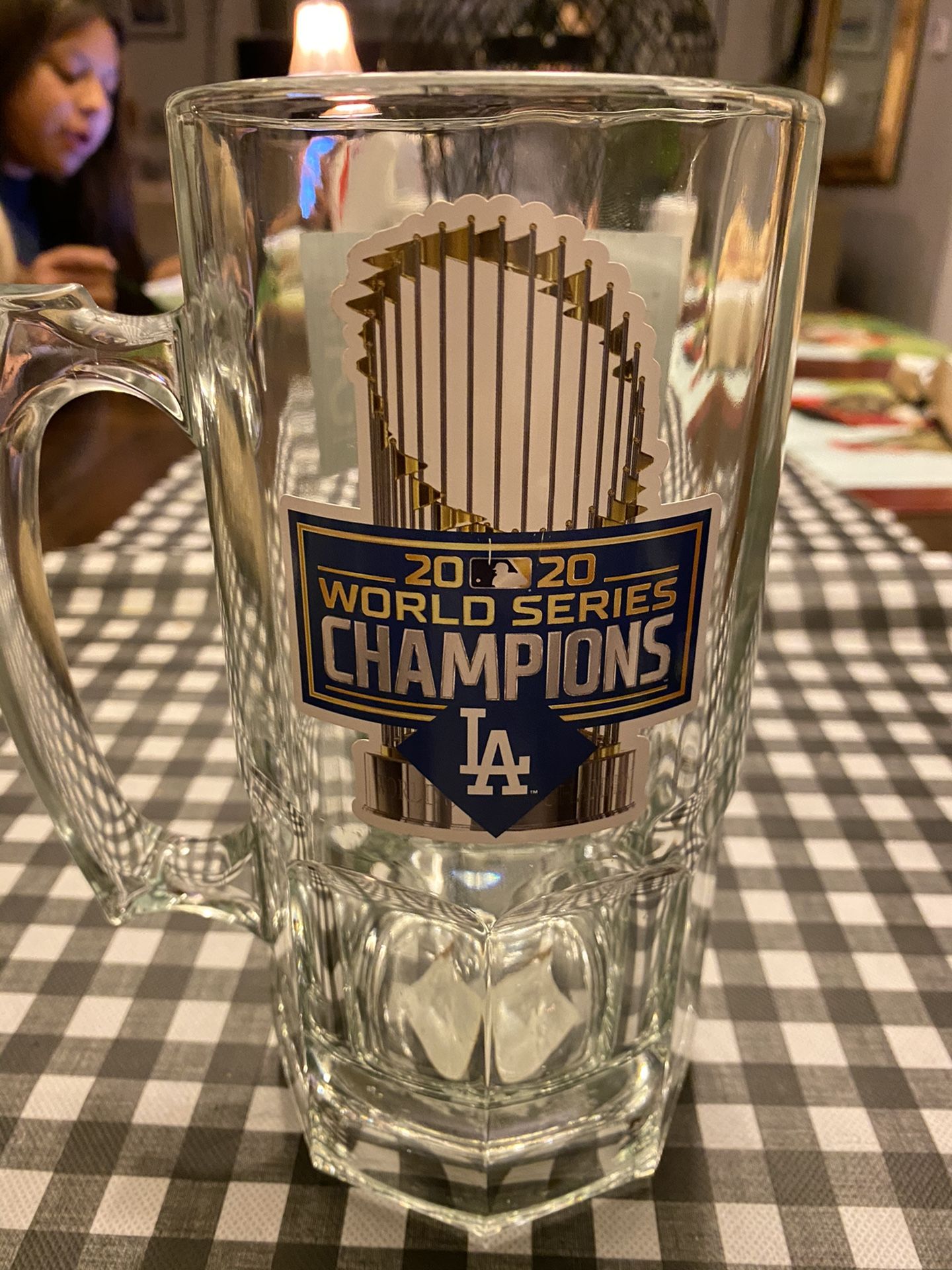 LA Dodgers World Series Champions 1 Liter Jumbo Glass Beer Mug
