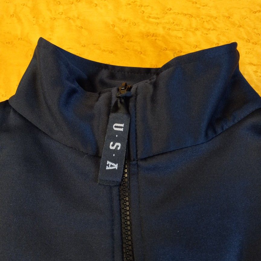 USOC Men's XL Track Warm Up Jacket Full Zipper 2 Pockets Made In USA Black GUC