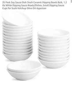 25 Pack Soy Sauce Dish 3inch Ceramic Dipping Bowls Bulk,