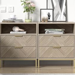 Modern Set of 2 Nightstand for Bedroom, 2PCS Nightstand with 2 Drawer Square Bedside Table End Table with Storage for Bedroom, Sofa Side Table 2 Drawe