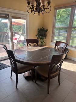 60" Round Marble Dining Table + 6 Chairs – Solid Wood – Paid $7,000