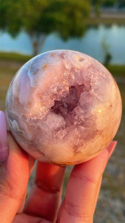 Natural Pink Amethyst Geode Flower Agate Sphere 