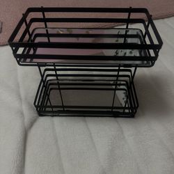 Black  2-tier metal and mirrored glass storage rack organizer