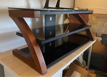 Modern Glass & Hardwood TV Stand / Entertainment Center – 52” Wide – Heavy Duty