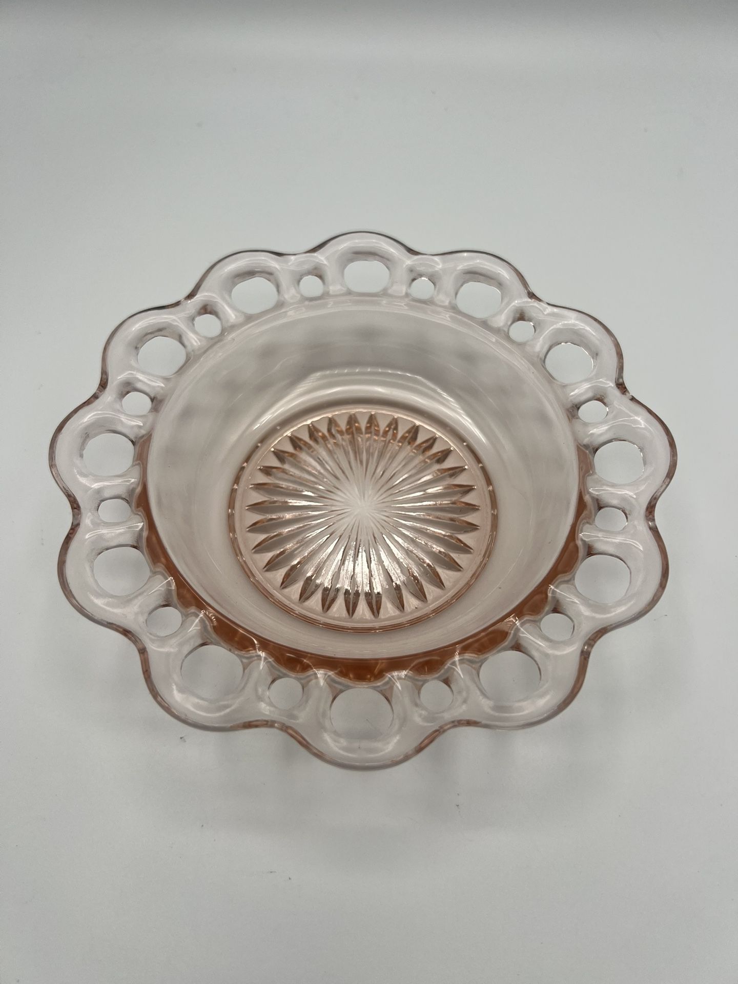 Vintage Anchor Hocking Bowl, Old Colony Open Lace, Pink Depression Glass