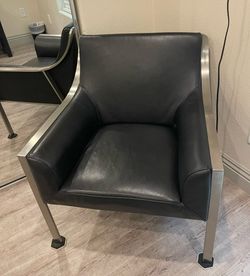 Black Leather Armchair with Steel Frame