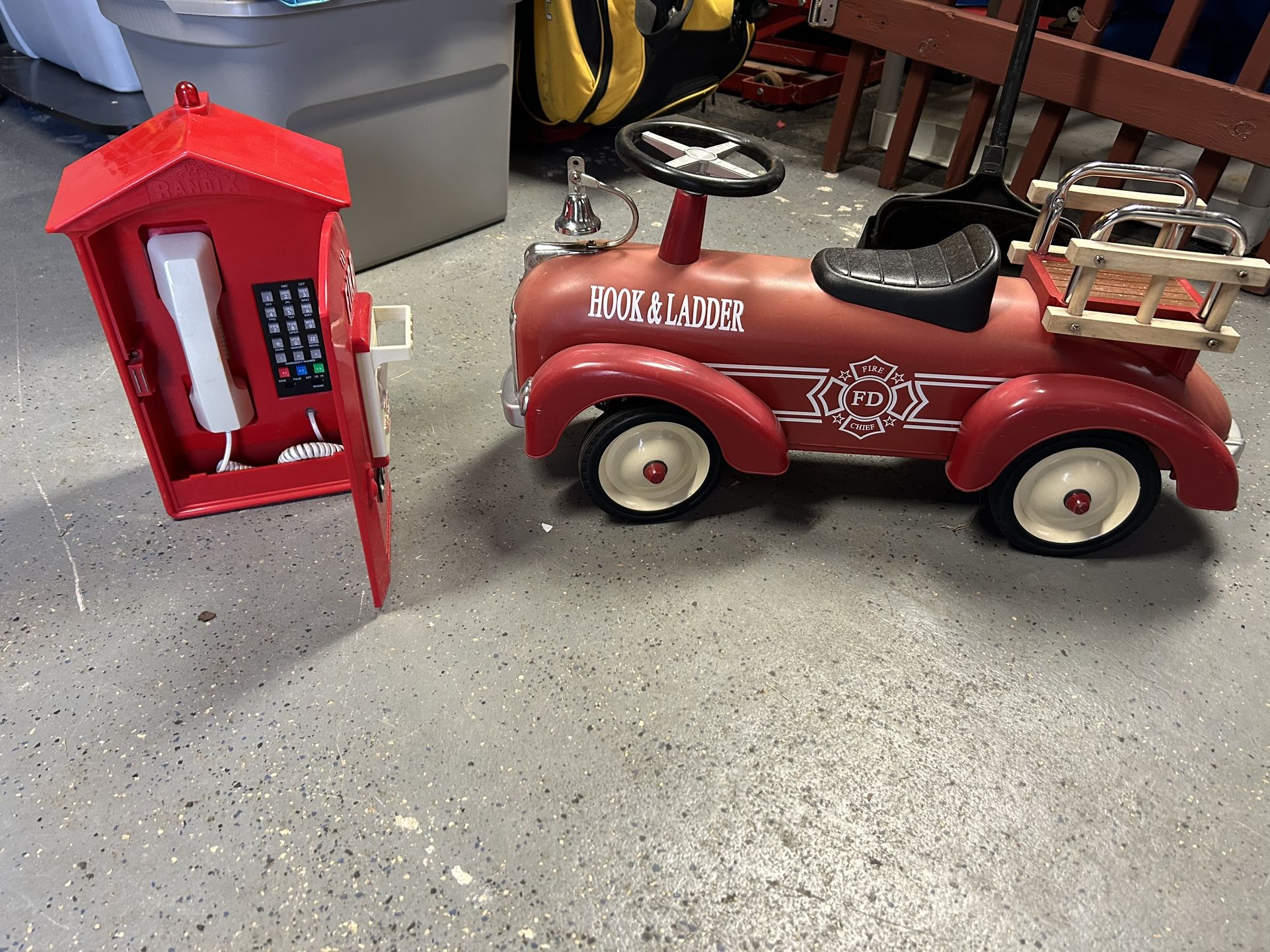 Antique Ride On Fire Truck And Phone Alarm Box