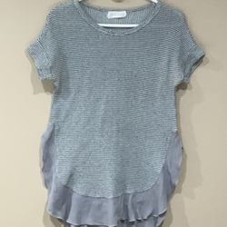 Pure White Woman’s Cotton Knit Ruffled Side Slits/Hem Tunic, Size L