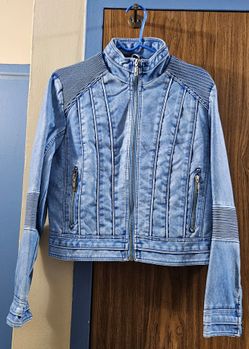 Celsius Premium Women’s Light Blue Acid Wash Moto Jacket – Size Large
