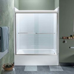 COVZ-6060-BN, WOODBRIDGE Double Sliding Tub Door 56-60" Width x 60"Height with 5/16"(8mm) Clear Tempered Glass in Brushed Nickel Finish