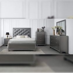 Queen $599 4pc Includes bedframe Dresser mirror nightstand Grey Bedroom Set King $699 King 4pc