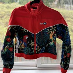 Nike Sportswear Hyper Femme Crop Track Jacket Womens Tropical Print Red.  Medium
