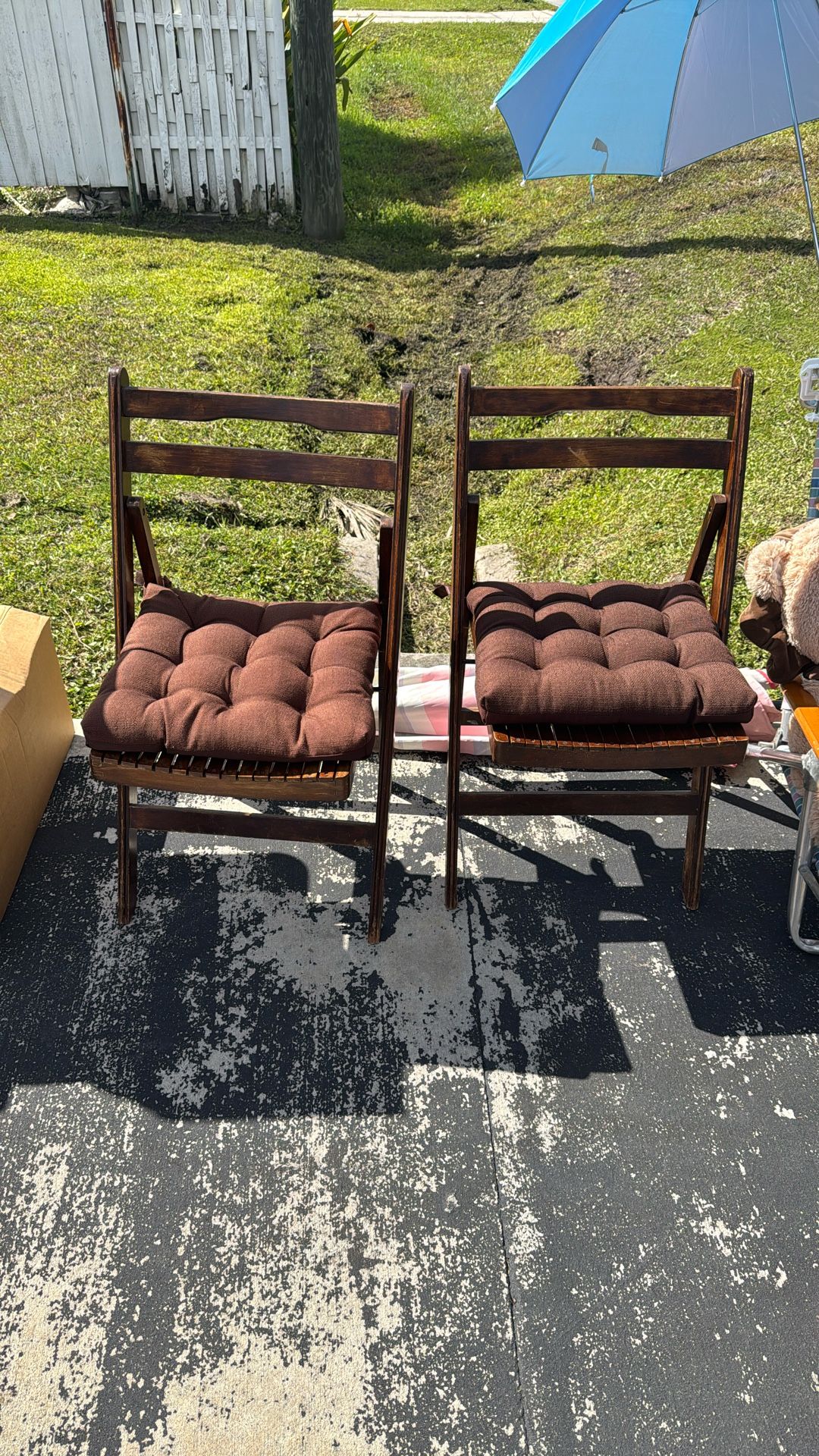 2 Wooden Foldable Chairs W/ Cushions